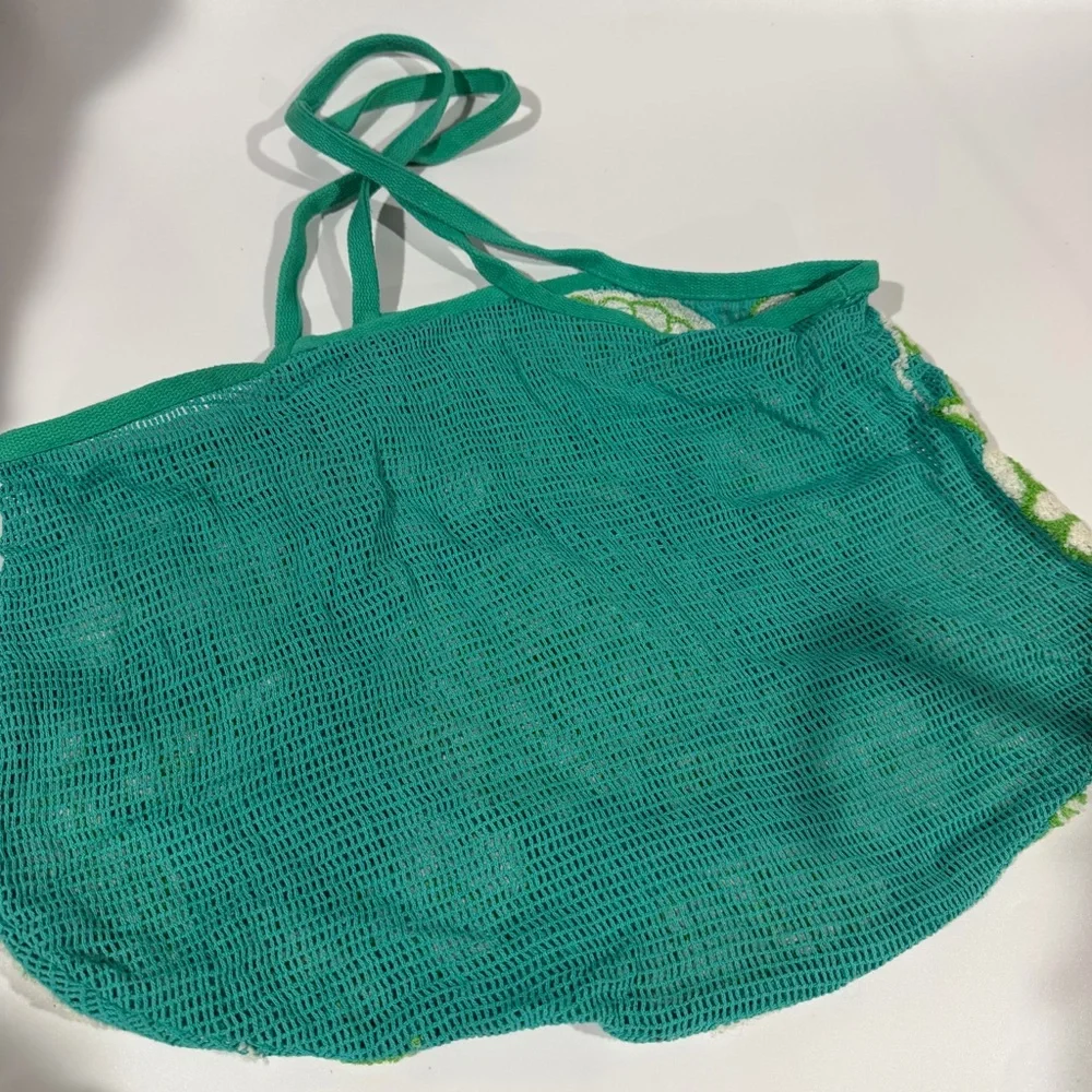 Urban Outfitters Floral Teal Blue Green Tufted Market Slouch Mesh Beach Tote Bag - Picture 4 of 6